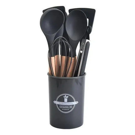 16-Piece Silicone Spoon Set Black Heat Resistant