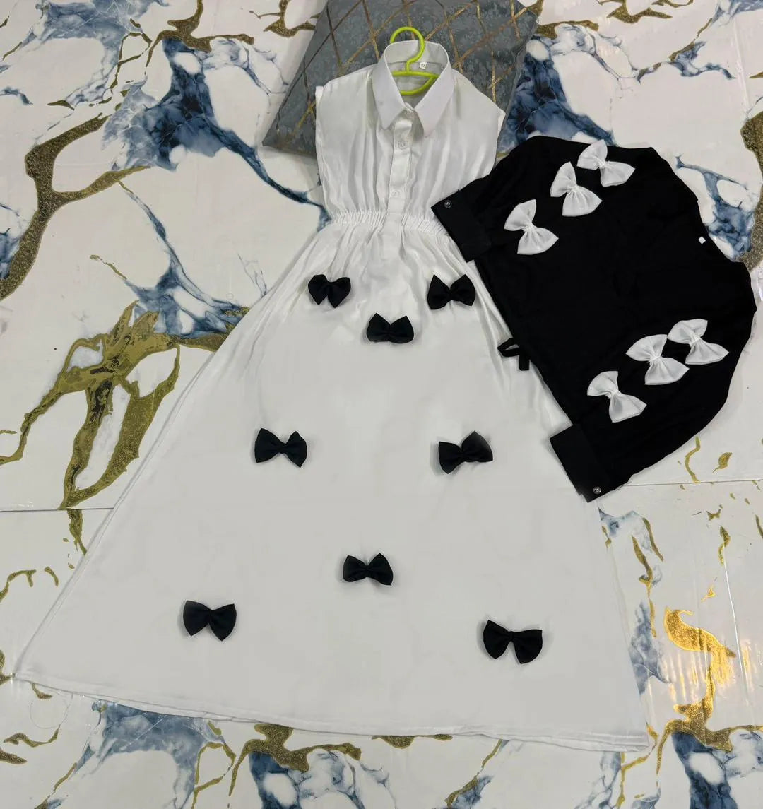 Girls Georgette Bow Top Maxi Set Black White