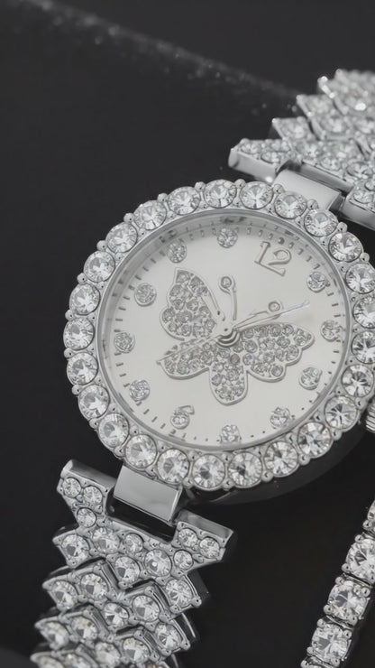 Womens Butterfly Quartz Watch And Bracelet Set Elegant Stylish Durable Practical Choice For Fashion Accessories And Gift Occasions | Golden